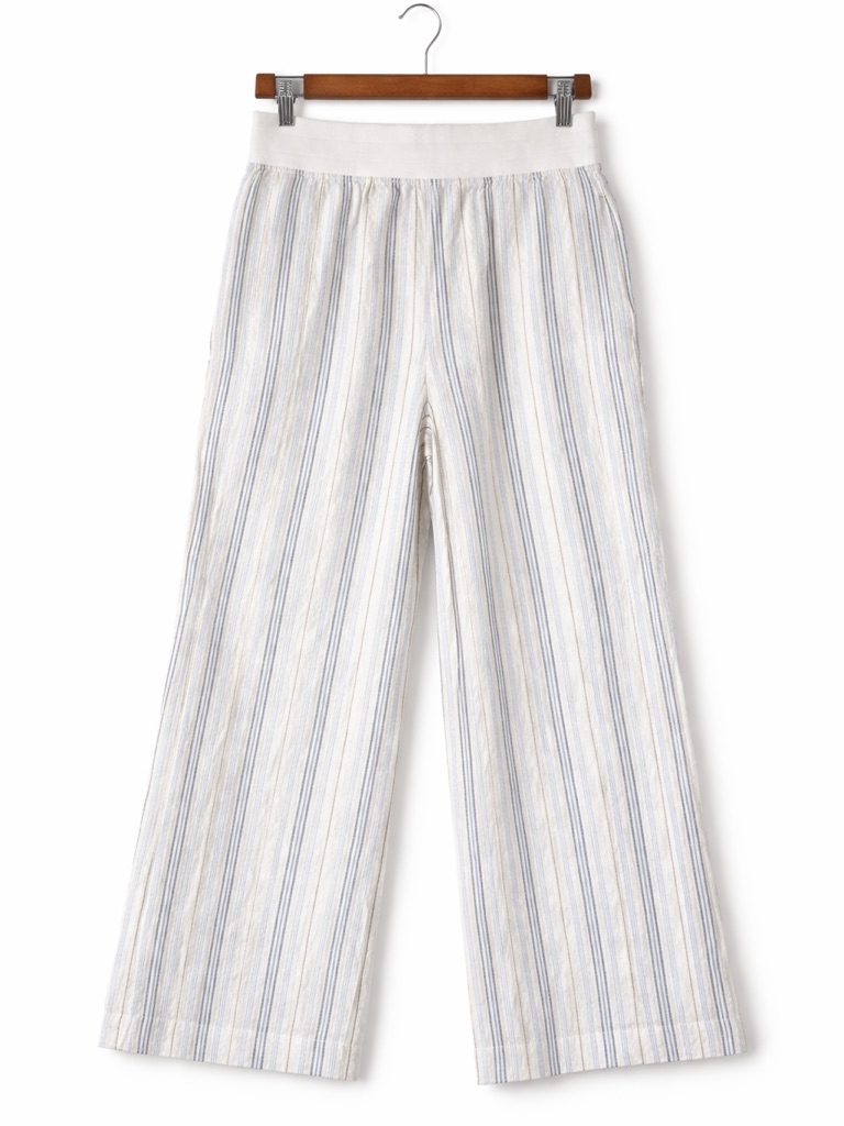 Nwt Soft Surroundings 100% Linen Wide Leg Pants Striped Blue White L Xl